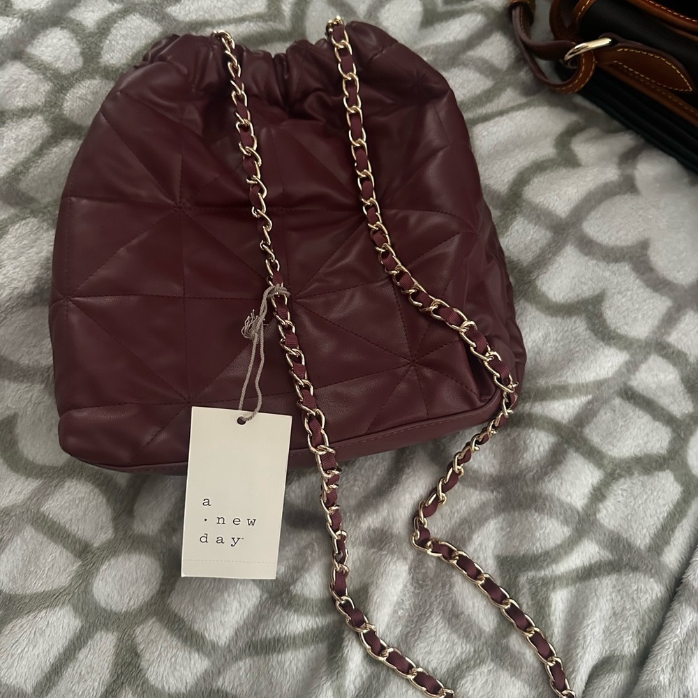A New Day Maroon Quilted Shoulder Bag